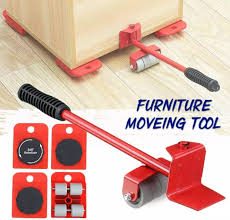 Furniture Lifter Easy to Move Slider 5 Piece Mobile Tool Set, Heavy Furniture Appliance Moving and Lifting System - Maximum Load Weight 4 Wheeled Mover Roller 1 Wheel Bar Hand Tools Set