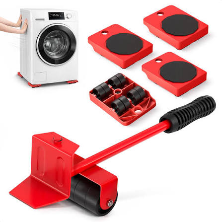 Furniture Lifter Easy to Move Slider 5 Piece Mobile Tool Set, Heavy Furniture Appliance Moving and Lifting System - Maximum Load Weight 4 Wheeled Mover Roller 1 Wheel Bar Hand Tools Set