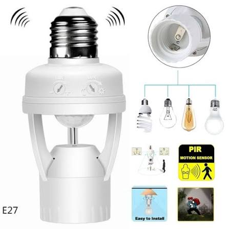 Motion Sensor Light Socket, PIR Infrared Motion Sensor LED Lamp Bulb Holder E27 AC220V, Auto On Off Night Light Control for Garage Basement with PIR Motion