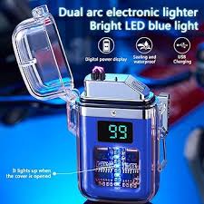 Electronic Rechargeable Lighter, Electric Arc Lighter, Transparent Waterproof Double Arc Lighter LED Power Display Type-C Rechargeable Lighter