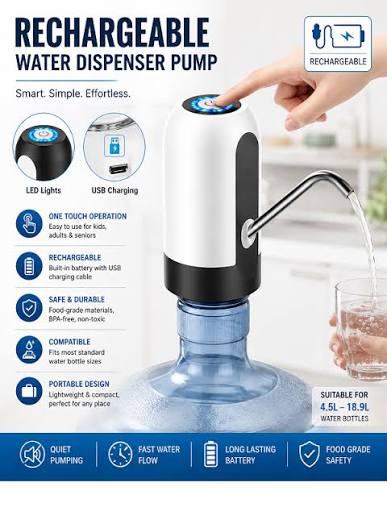 Rechargeable Automatic Water Dispenser Pump, Water Bottle Pump dispenser USB Charging Drinking mini Portable Electric dispenser pump for house and office