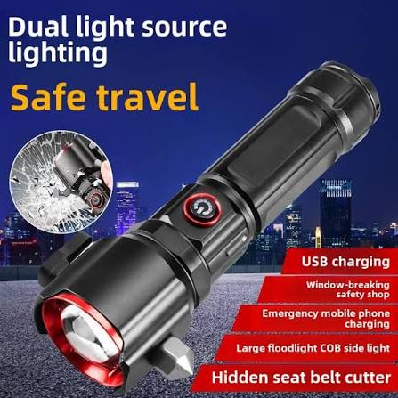 Versatile High Power Led Flashlight Focus Light Power Bank and Window Hammer