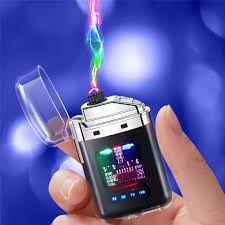 Electronic Rechargeable Lighter, Electric Arc Lighter, Transparent Waterproof Double Arc Lighter LED Power Display Type-C Rechargeable Lighter