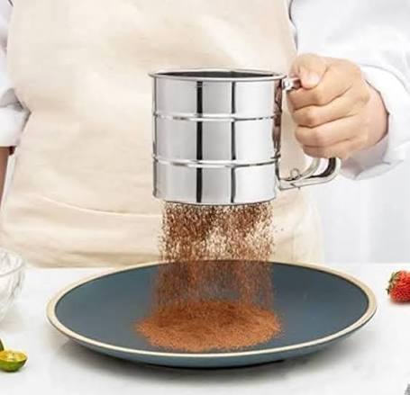 Flour Sifter, Stainless Steel Sifter for Baking, Double Layer Fine Mesh Baking Sifter, One Hand Press Crank Sifter for Powdered Sugar Shaker Duster, Flour Sieve Sifter for Baking Cakes Rondauno