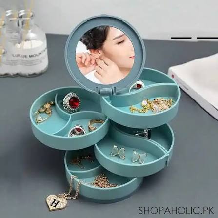 4 Layers Rotating Mirror Jewelry Organizer Box